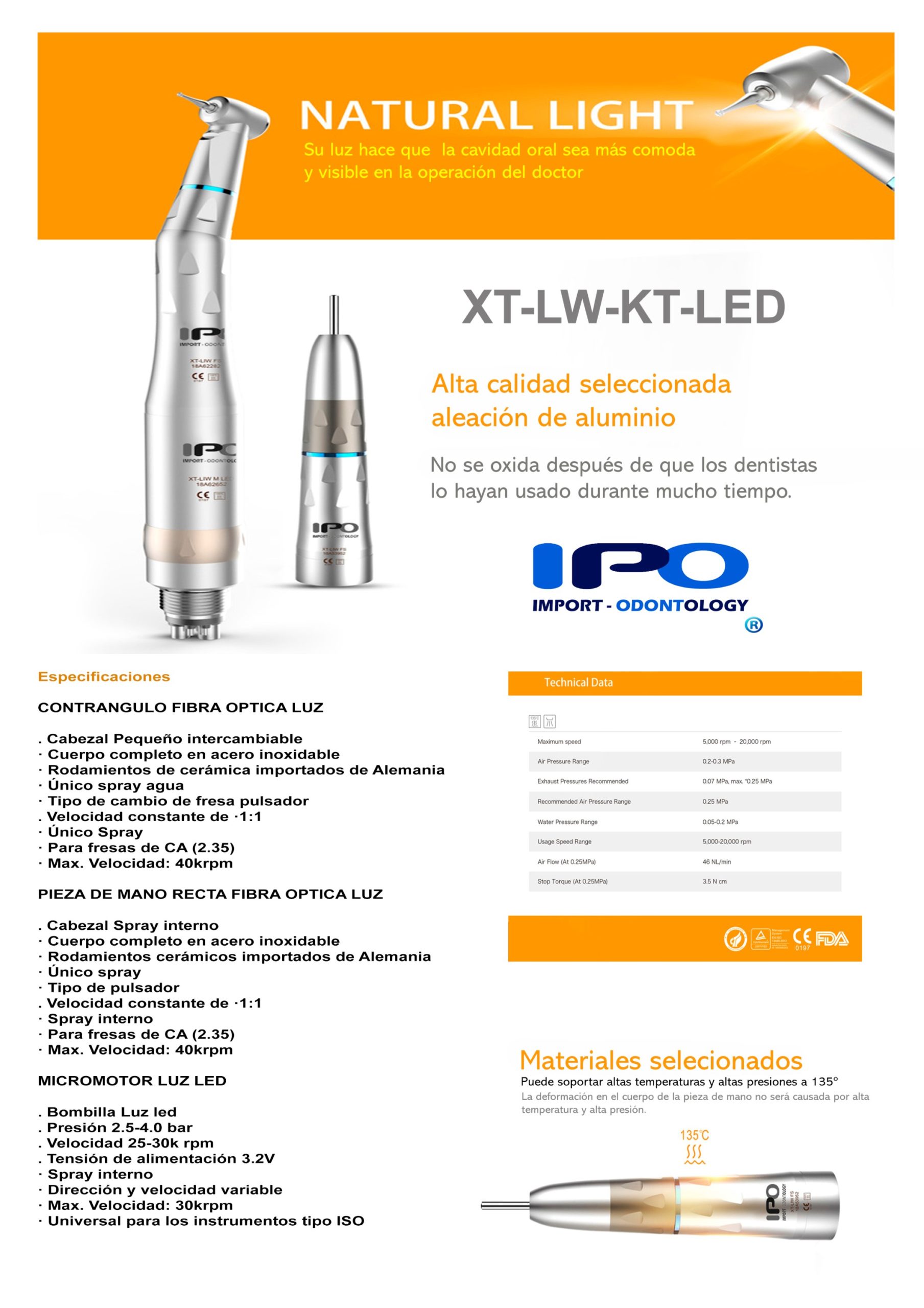 SET BAJA VELOCIDAD CON LUZ MICROMOTOR CONTRANGULO PIEZA DE MANO XT-LIW-KT-LED - Imagen 6