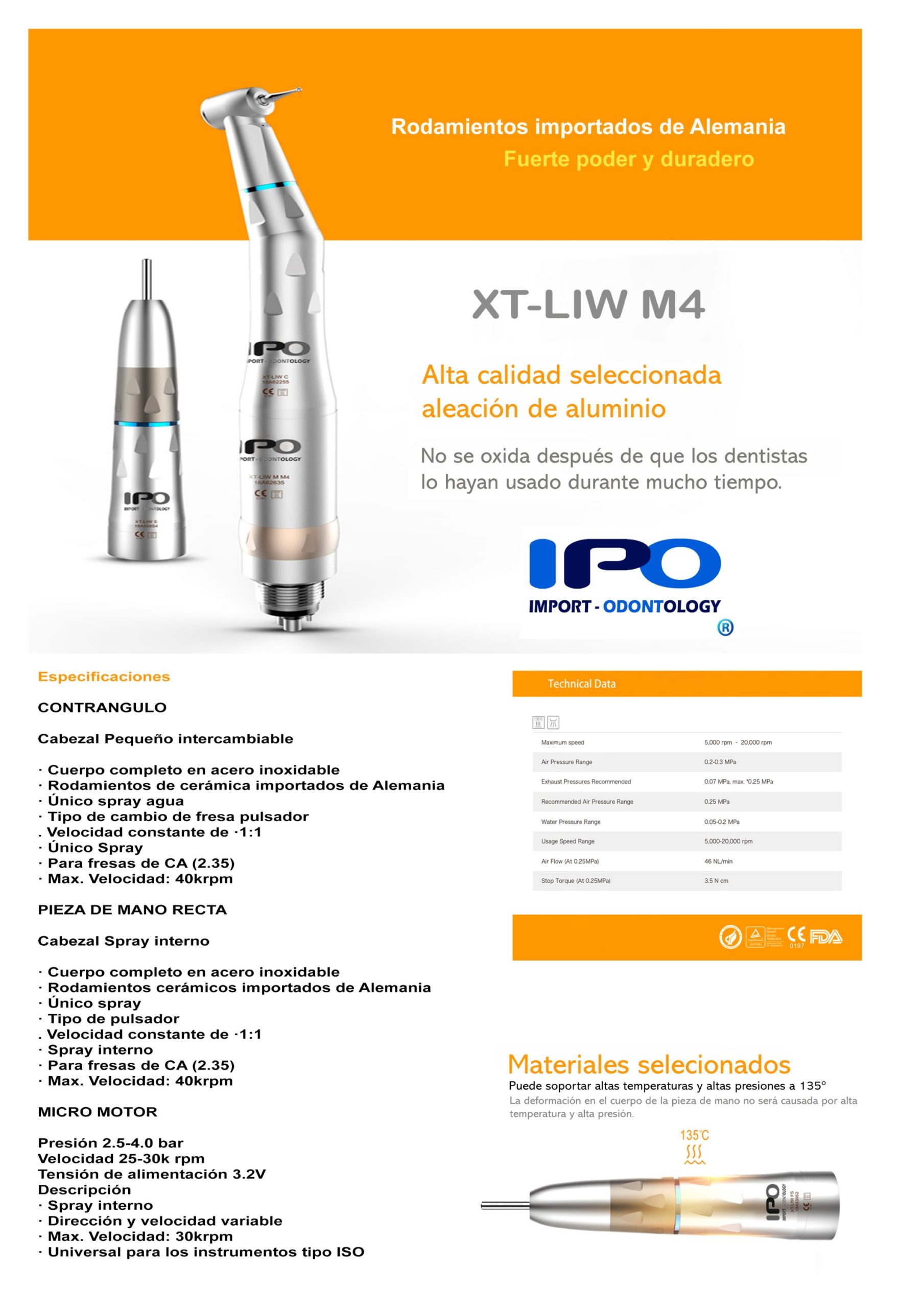 SET BAJA VELOCIDAD MICROMOTOR CONTRANGULO PIEZA DE MANO RECTA XT-LIW-M4 - Imagen 6