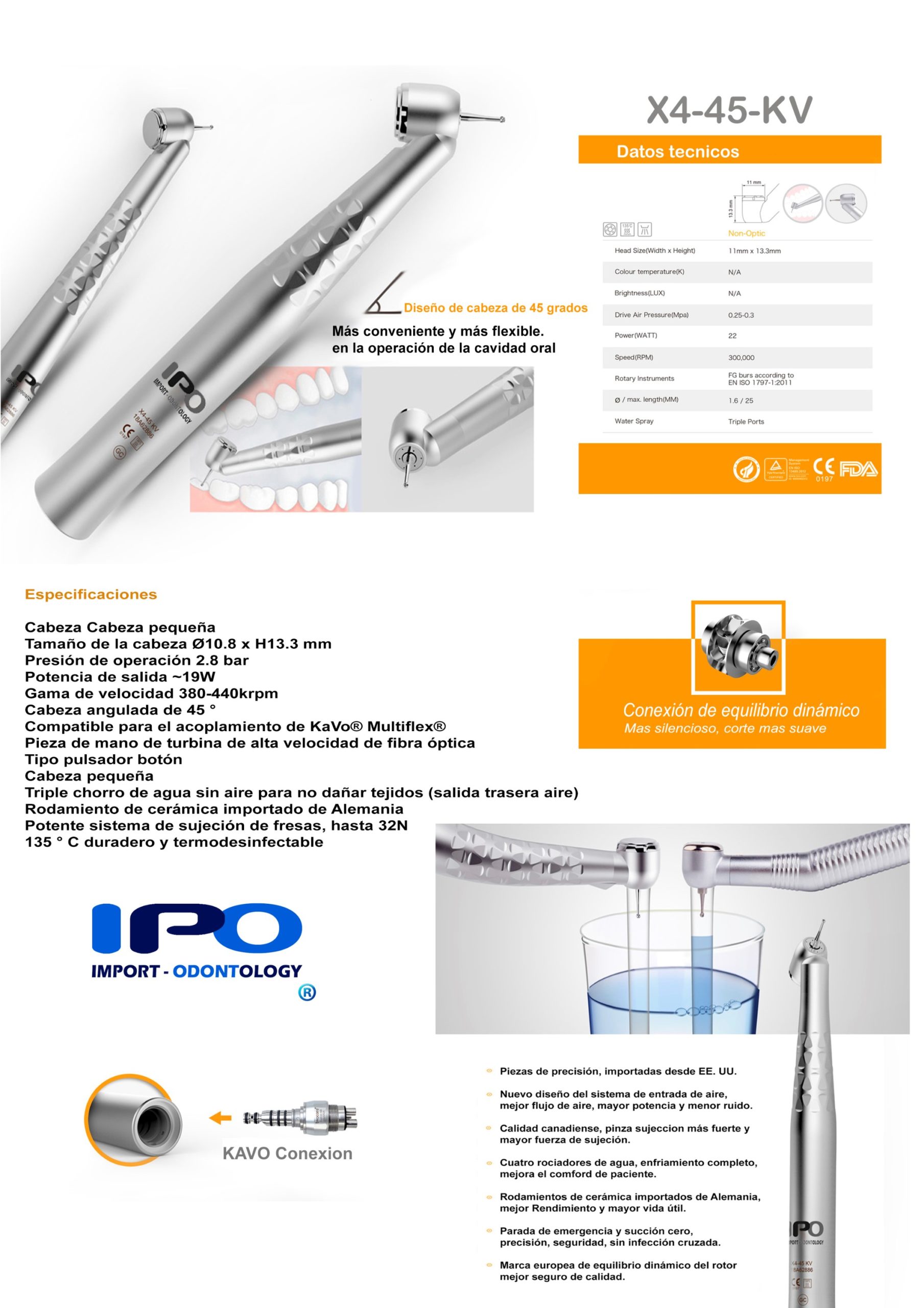 TURBINA DENTAL CABEZAL AGULADO 45 º - Imagen 7