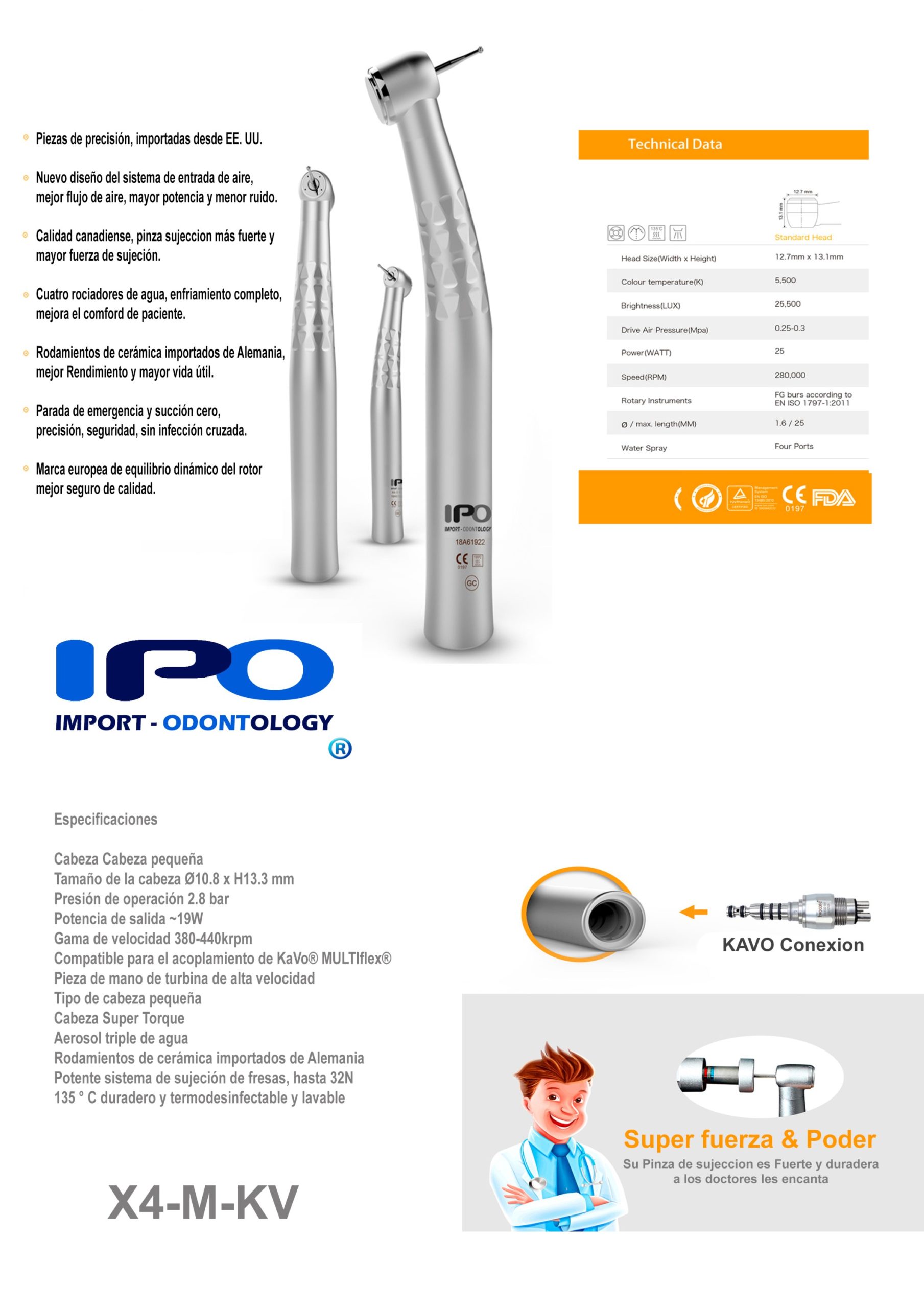 TURBINA DENTAL SIN LUZ X4-M-KV - Imagen 5