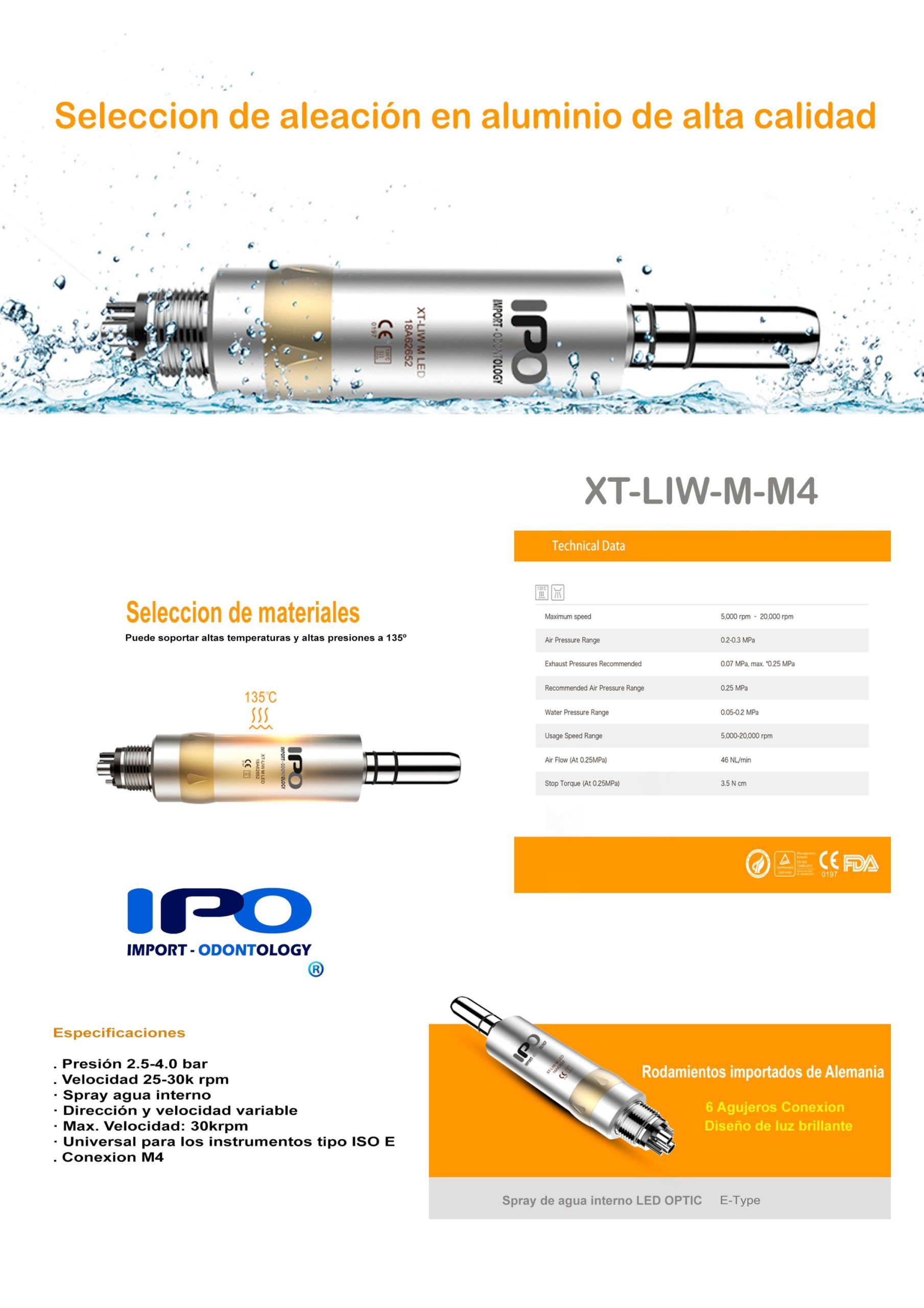 Micromotor Neumatico irrigacion agua interna XT-LIW-M-M4 - Imagen 6