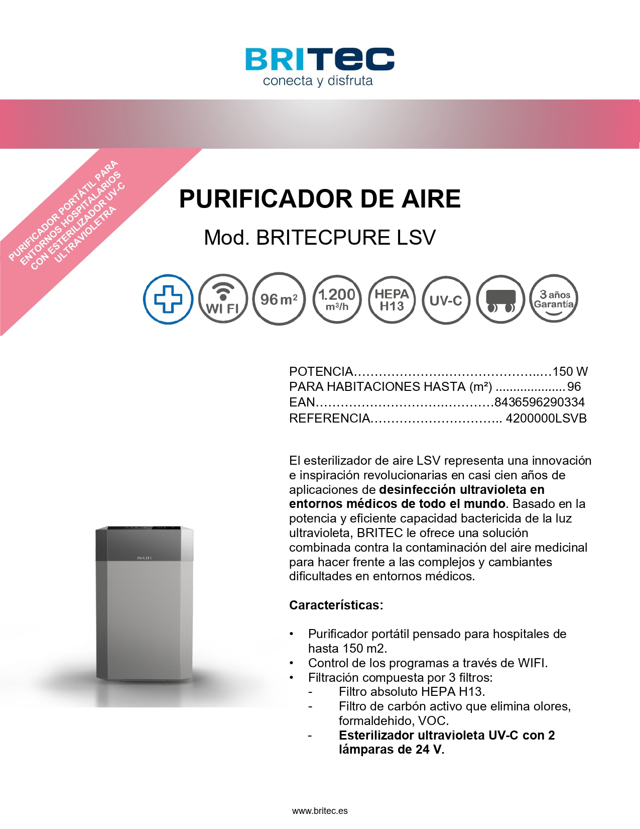 Purificador Aire Britecpure LSV Gris/Blanco - Imagen 6