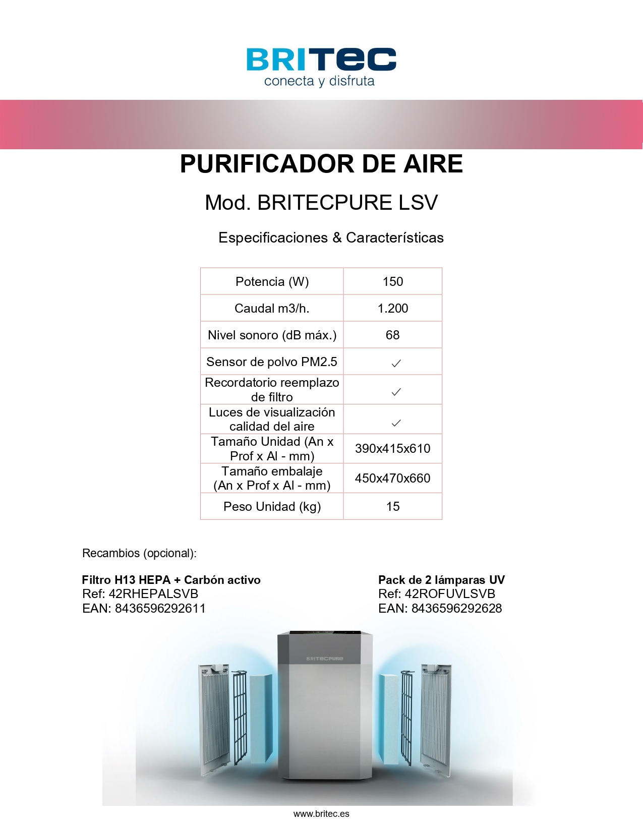 Purificador Aire Britecpure LSV Gris/Blanco - Imagen 8